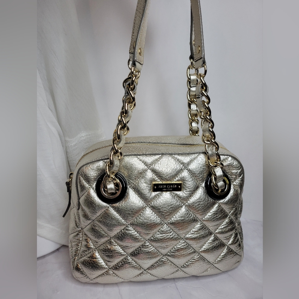 Kate Spade Light Metalic Gold Quilted Leather Bag, Excellent Cond.10x8x5